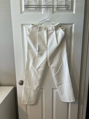 Topshop White High-Rise Pleated Trousers
